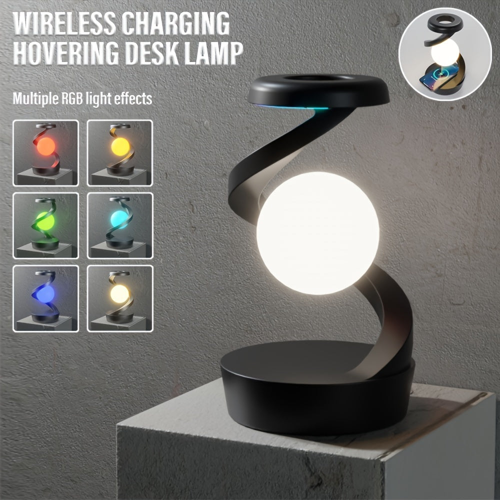 Rotating Moon Desk Lamp with Phone Wireless Charging Sensor Control Table Lamps Decorative Desktop Lamp Small Night Lamp Home Decor (Black)