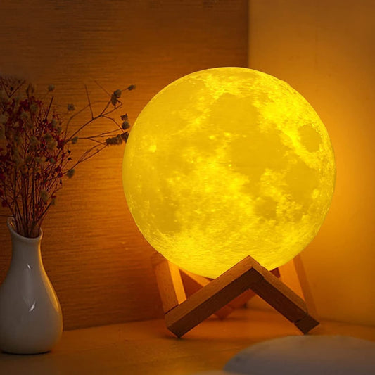 3D Rechargeable Moon Lamp with Touch Control Adjust Brightness Moon Light with Stand, 2 Colors Led 3D Print Moon Night Light for Diwali Gift Ideas Art Decoration