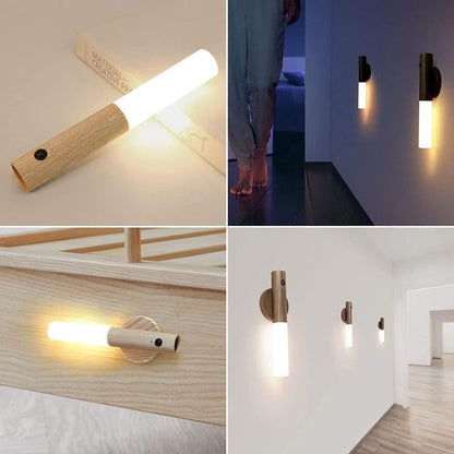 Rechargeable Battery Night Light, Motion Sensor LED Wall Lights, 3-Modes Switch, Wireless Portable USB Wall Sconces, Mini Wood Stick Magnetic