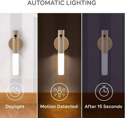 Rechargeable Battery Night Light, Motion Sensor LED Wall Lights, 3-Modes Switch, Wireless Portable USB Wall Sconces, Mini Wood Stick Magnetic