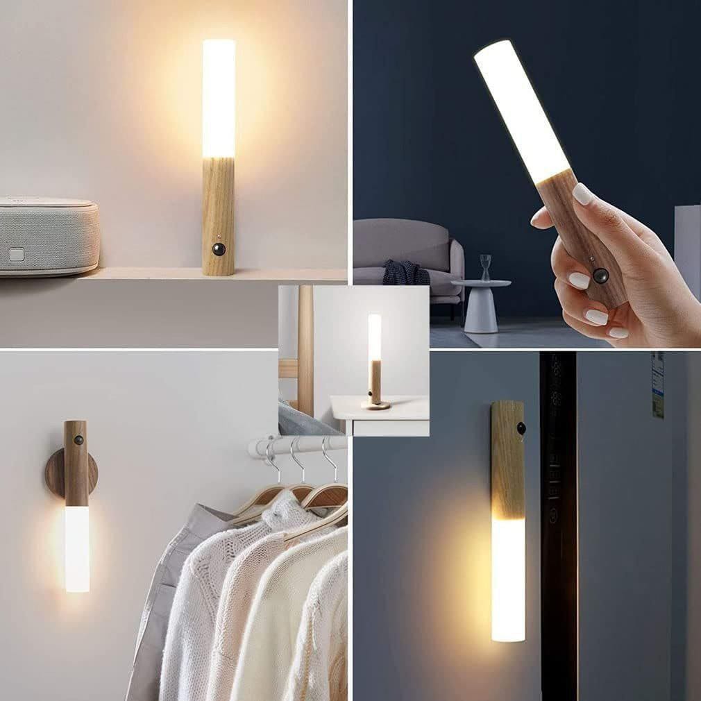 Rechargeable Battery Night Light, Motion Sensor LED Wall Lights, 3-Modes Switch, Wireless Portable USB Wall Sconces, Mini Wood Stick Magnetic