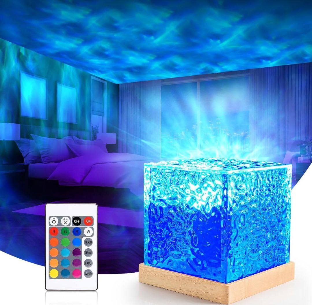 Projector Lights Ocean Wave, Romantic Warm  Ocean Wave Water Night Light Projector 3D Water  Wave Effect, Romantic LED Light Projector Projection Lamps Crystal Table Lamp for Bedroom Decor