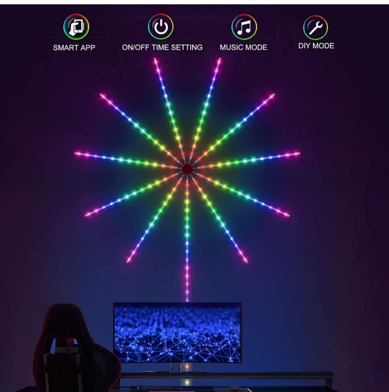 *Smart Firework LED Lights, USB Powered Indoor Firework Lights with Remote APP Control, 12inch Led Strip Lights Room Decorations for Christmas*