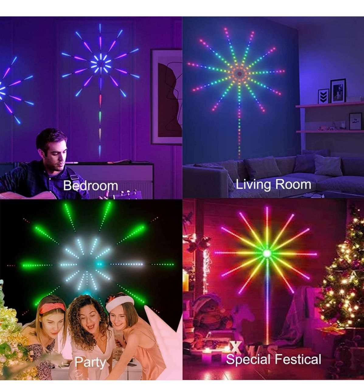 *Smart Firework LED Lights, USB Powered Indoor Firework Lights with Remote APP Control, 12inch Led Strip Lights Room Decorations for Christmas*