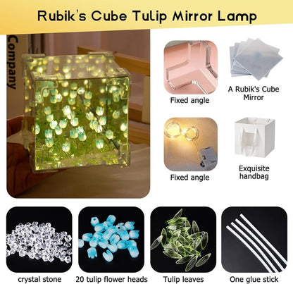 Tulip Lamp 30 Flowers LED Decorative Lamp Tulip Lamp Mirror Lights for Home Decoration Handmade DIY Magic Cube Tulips Flower Table Lamp and Mirror Decorative Lights Square