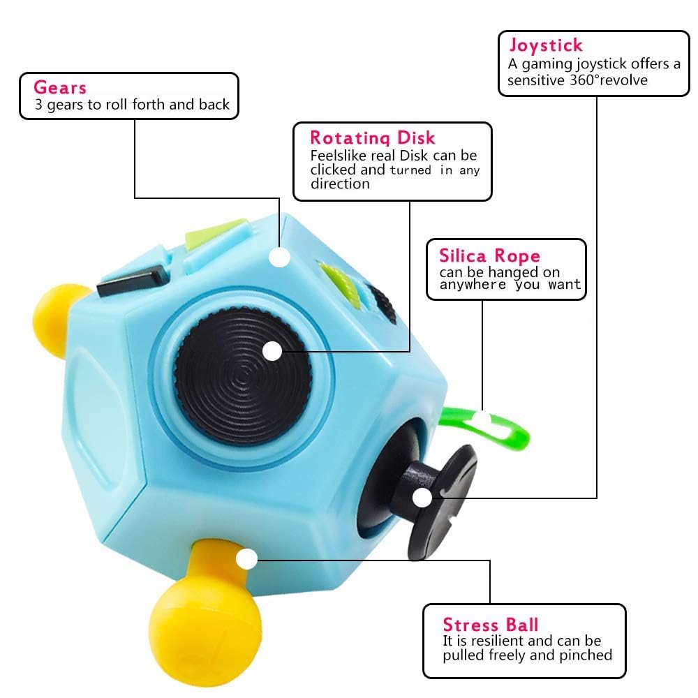 12-Side Fidget Toys Cube Relieves Stress and Anxiety Anti Depression Cube for Children and Adults Fidget Cube, 12 Side Fidget Cube, Mini Fidget Toys Relief Stress and Anxiety Depression