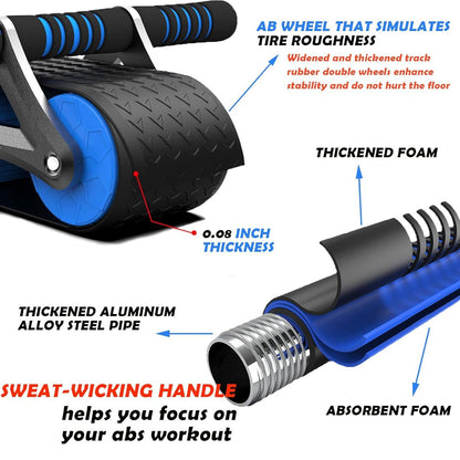 Automatic Rebound Abdominal Wheel, Ab Roller Wheel with Non-Slip Widened Double Wheels & Stable Triangular Structure, Ab Roller for Abs Workout Core Strength Training. (abdominal four wheel)