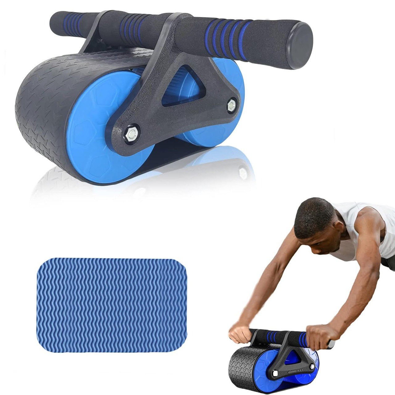 Automatic Rebound Abdominal Wheel, Ab Roller Wheel with Non-Slip Widened Double Wheels & Stable Triangular Structure, Ab Roller for Abs Workout Core Strength Training. (abdominal four wheel)