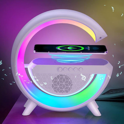 BKN Plastic Atmosphere Lamp With Wireless Mobile Charger, Led Table Lamp With Bluetooth Speaker & Fm Radio Color Changing Rechargeable Desk Lights, Bedside Lamp, Night Light For Bedroom Living Room