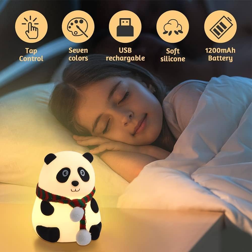 Silicone Panda Bear Night Light for Bedroom with 7 Color Change LED Lamp